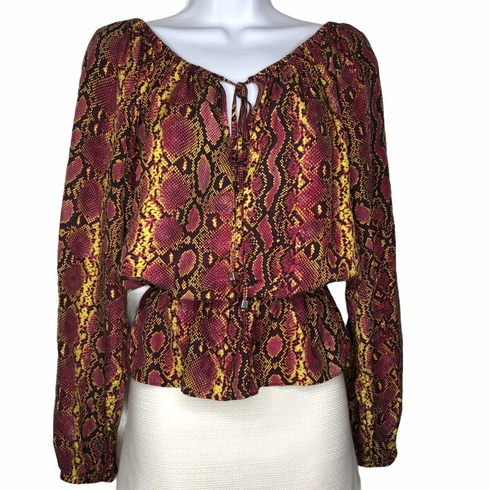Michael Kors Silk Snakeprint Peasant Boho Blouse